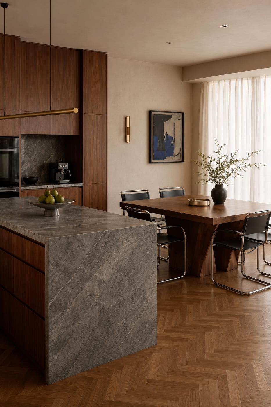 Cocina y comedor · Nogal · Parquet en espiga
